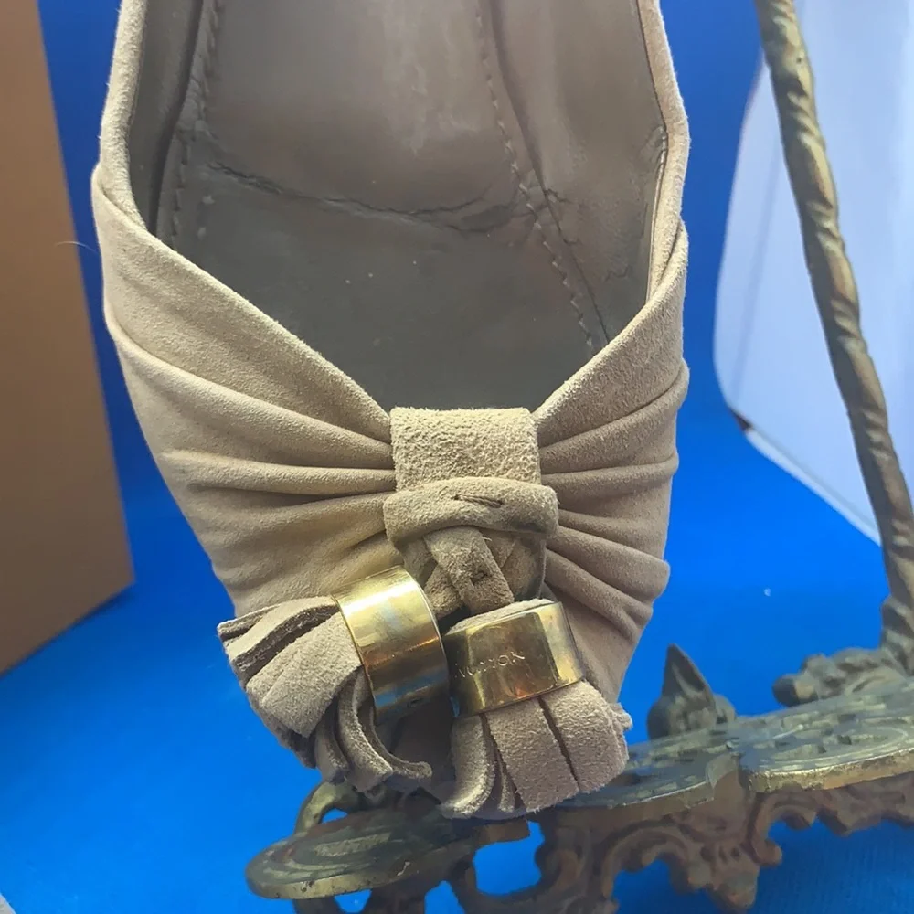 Louis Vuitton MA0141‎ Suede Flat Pumps 34.5 Ladies Beige